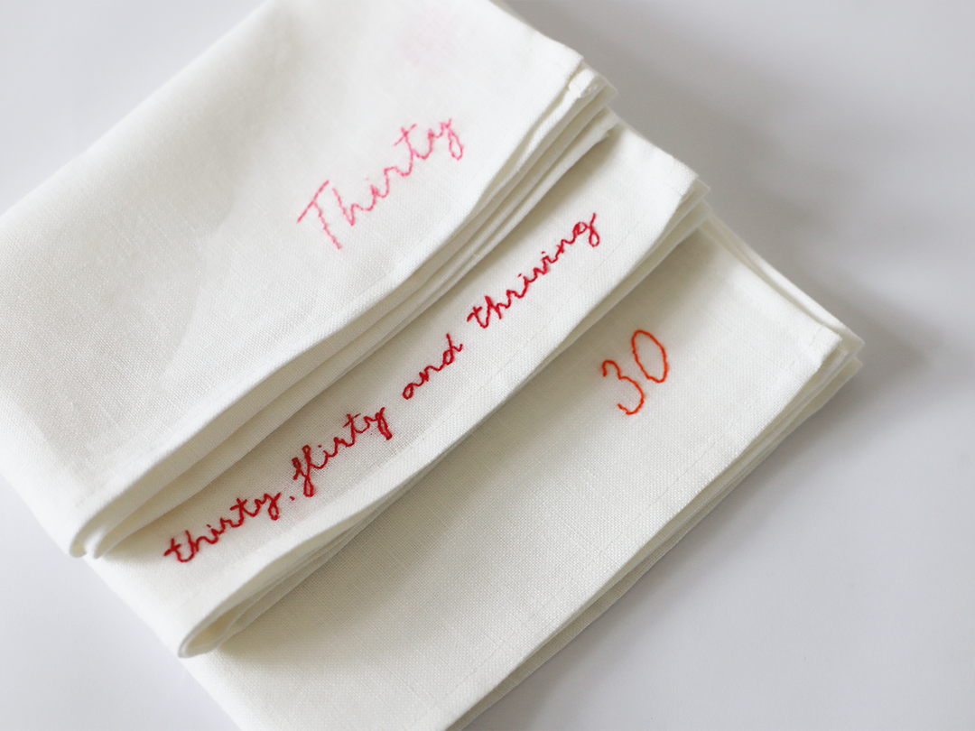 30th Hand Embroidered Themed Napkins